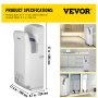 VEVOR Secador de Manos 2000 W Secador de Manos Eléctrico Comercial ABS Filtro HEPA Secador de Manos Automático Potente  43 ℃ Secamanos Eléctrico 290 x 220 x 685 mm Secador de Manos para Baños Blanco