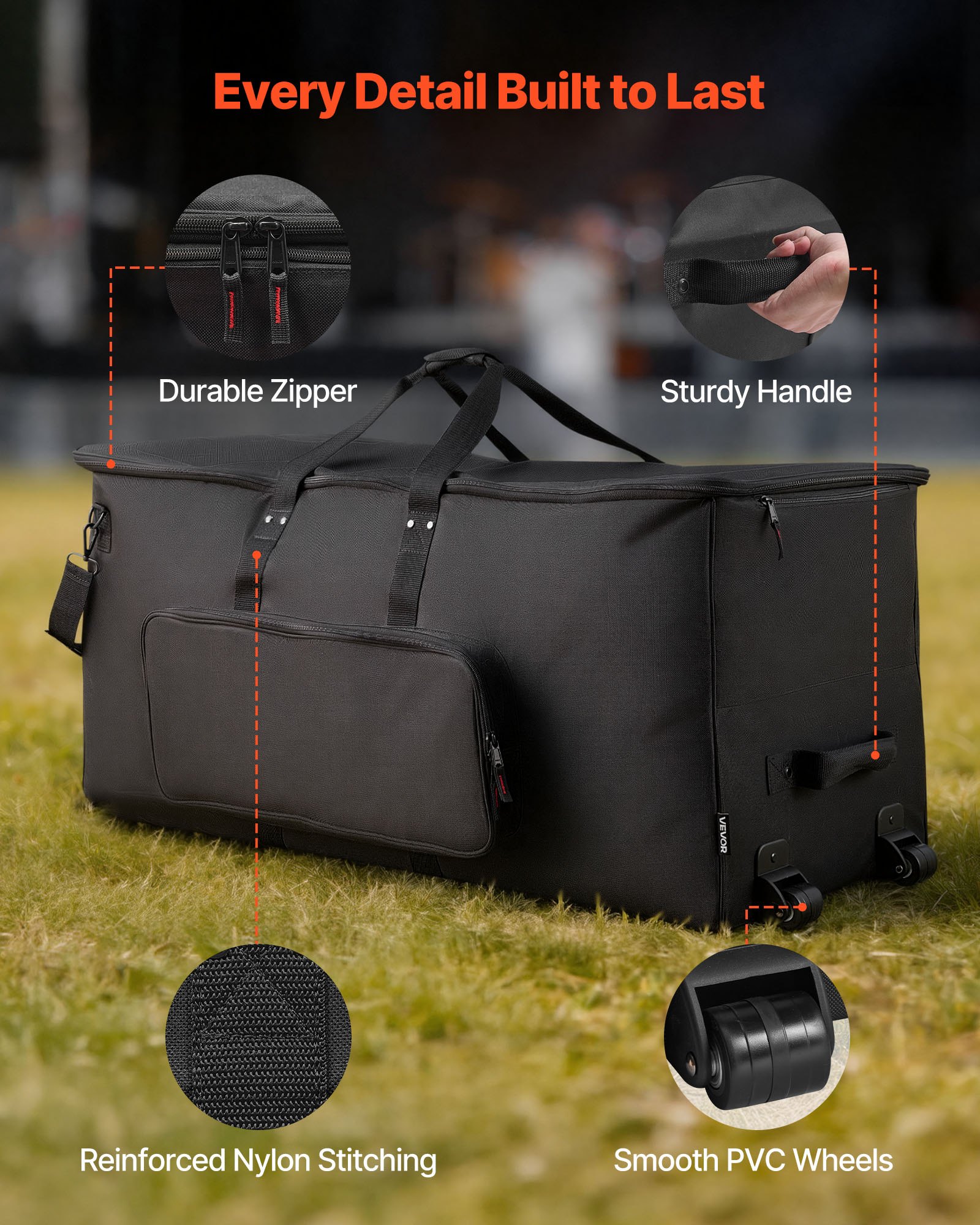 VEVOR Bolsa de Transporte para Kit de Batería Electrónica, 920 x 420 x 410 mm, Bolsa de Viaje con Ruedas Divisores Ajustables Correa de Hombre Desmontable, para Caja Tom Bombo Cables Baquetas, Negro