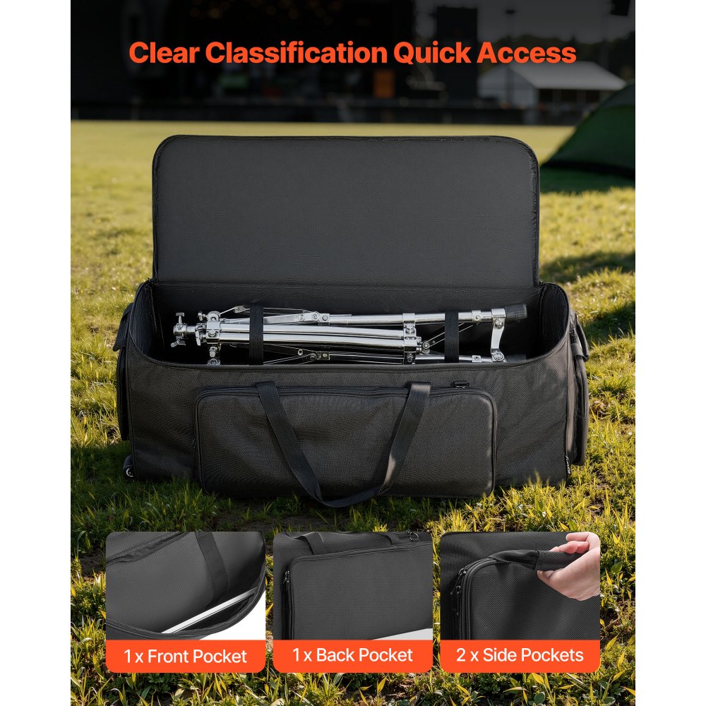 VEVOR Bolsa de Transporte para Herrajes de Batería, 90 x  35 x 32 cm, Funda para Hardware de Batería con Ruedas Correa de Hombro, 1680D Impermeable Antichoque, para Soportes Pedal Accesorios, Negro