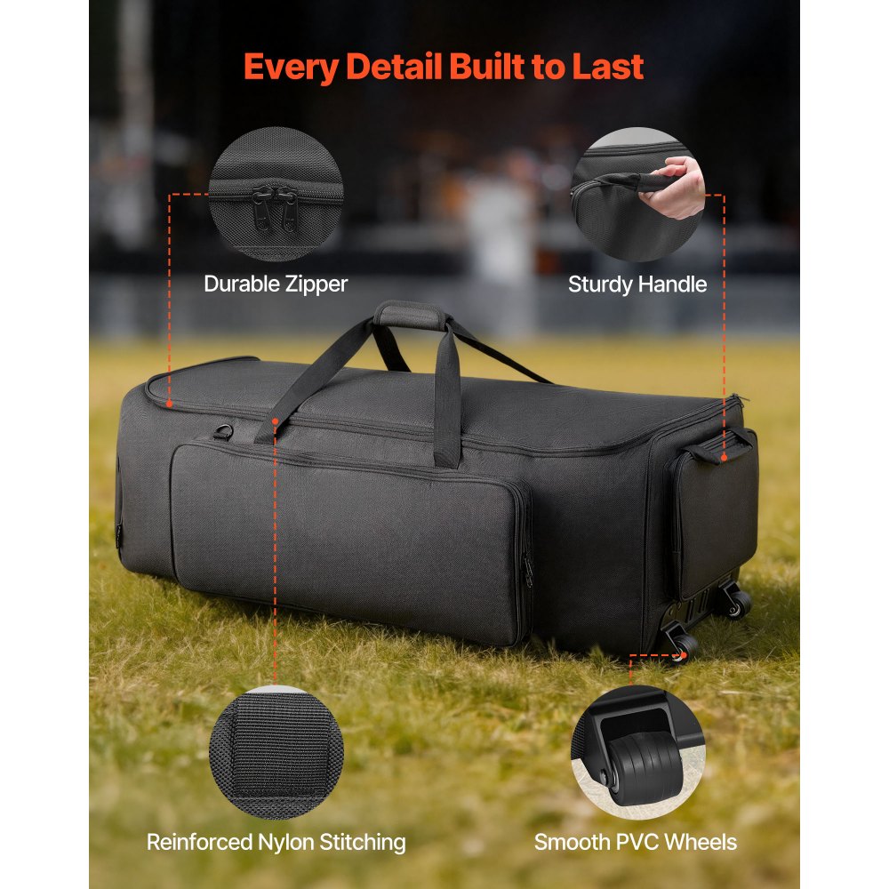 VEVOR Bolsa de Transporte para Herrajes de Batería, 90 x  35 x 32 cm, Funda para Hardware de Batería con Ruedas Correa de Hombro, 1680D Impermeable Antichoque, para Soportes Pedal Accesorios, Negro