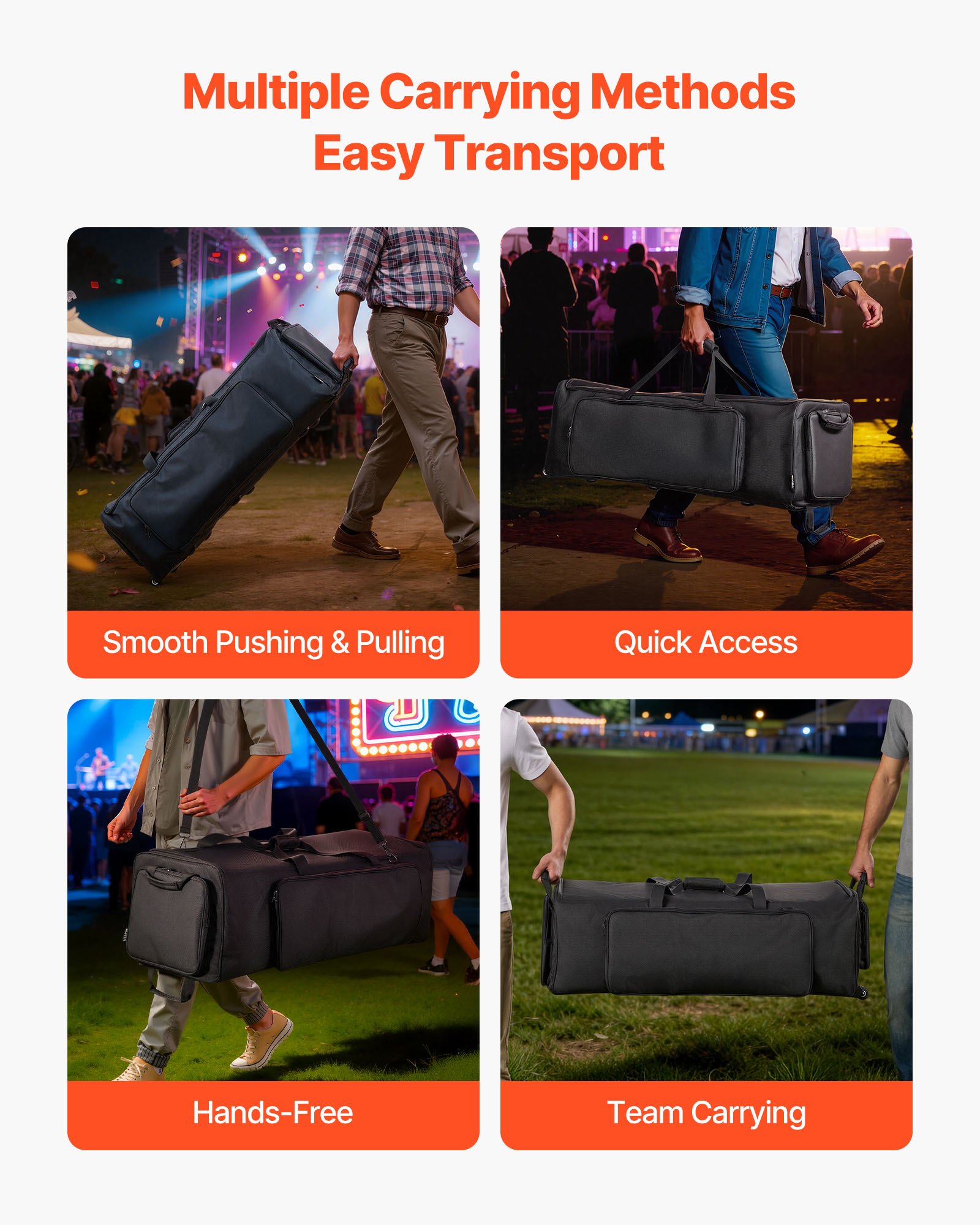 VEVOR Bolsa de Transporte para Herrajes de Batería, 90 x  35 x 32 cm, Funda para Hardware de Batería con Ruedas Correa de Hombro, 1680D Impermeable Antichoque, para Soportes Pedal Accesorios, Negro