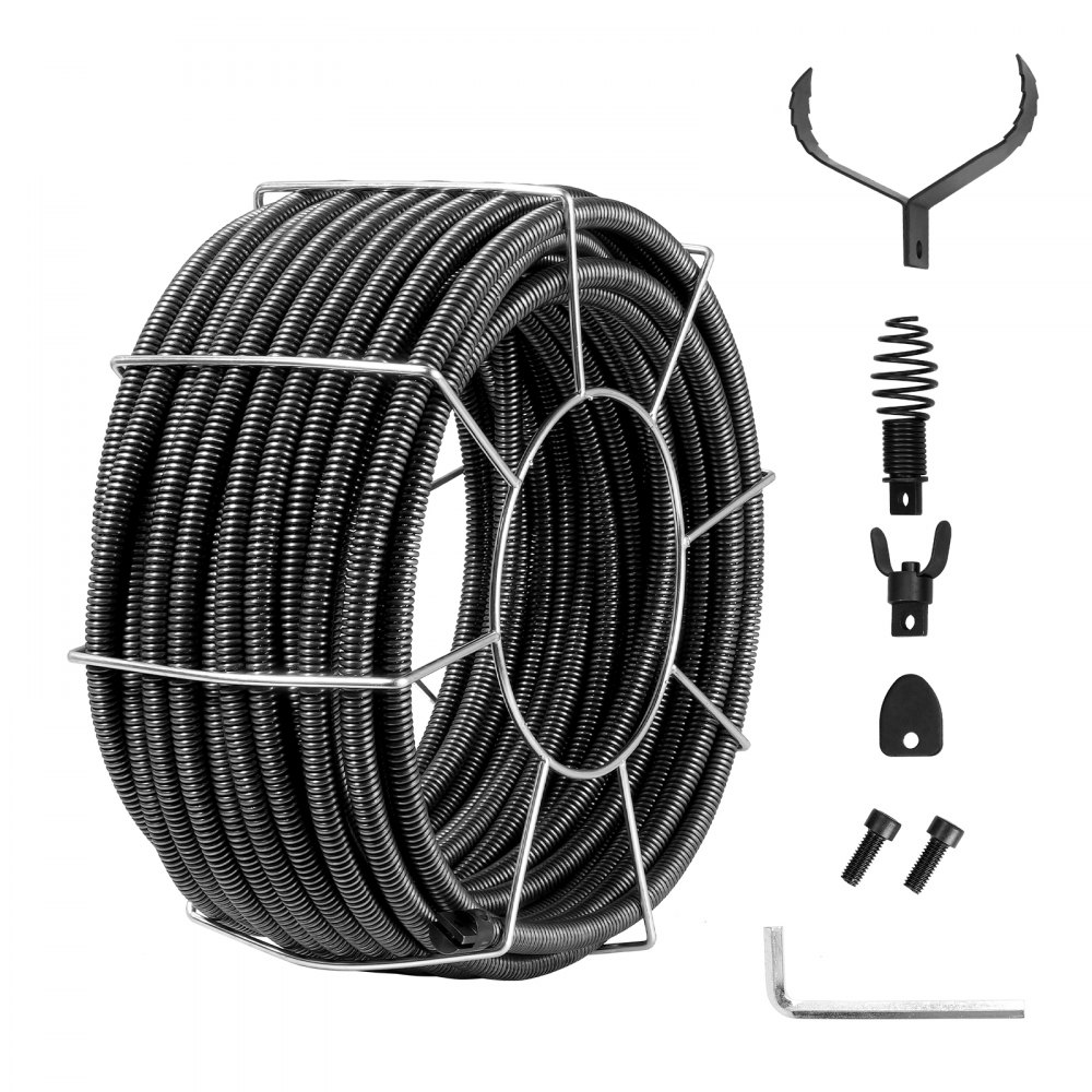 VEVOR Cable de Limpieza de Drenaje de Acero de Núcleo Sólido de Alcantarillado de Núcleo Interno Profesional con 4 Cortadores para Tuberías de 100-200 mm, para Fregadero, Drenaje de Piso, Inodoro