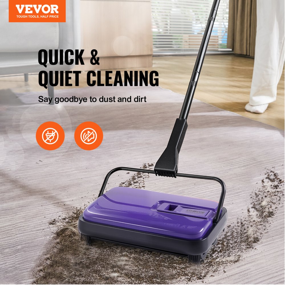 VEVOR Barredora de Alfombras Manual Barredora de Pisos con Depósito de 300 ml Fácil de Vaciar Ancho de Limpieza de 17 cm para Alfombras de Oficina en Casa, Polvo de Pelo de Mascotas, Morado