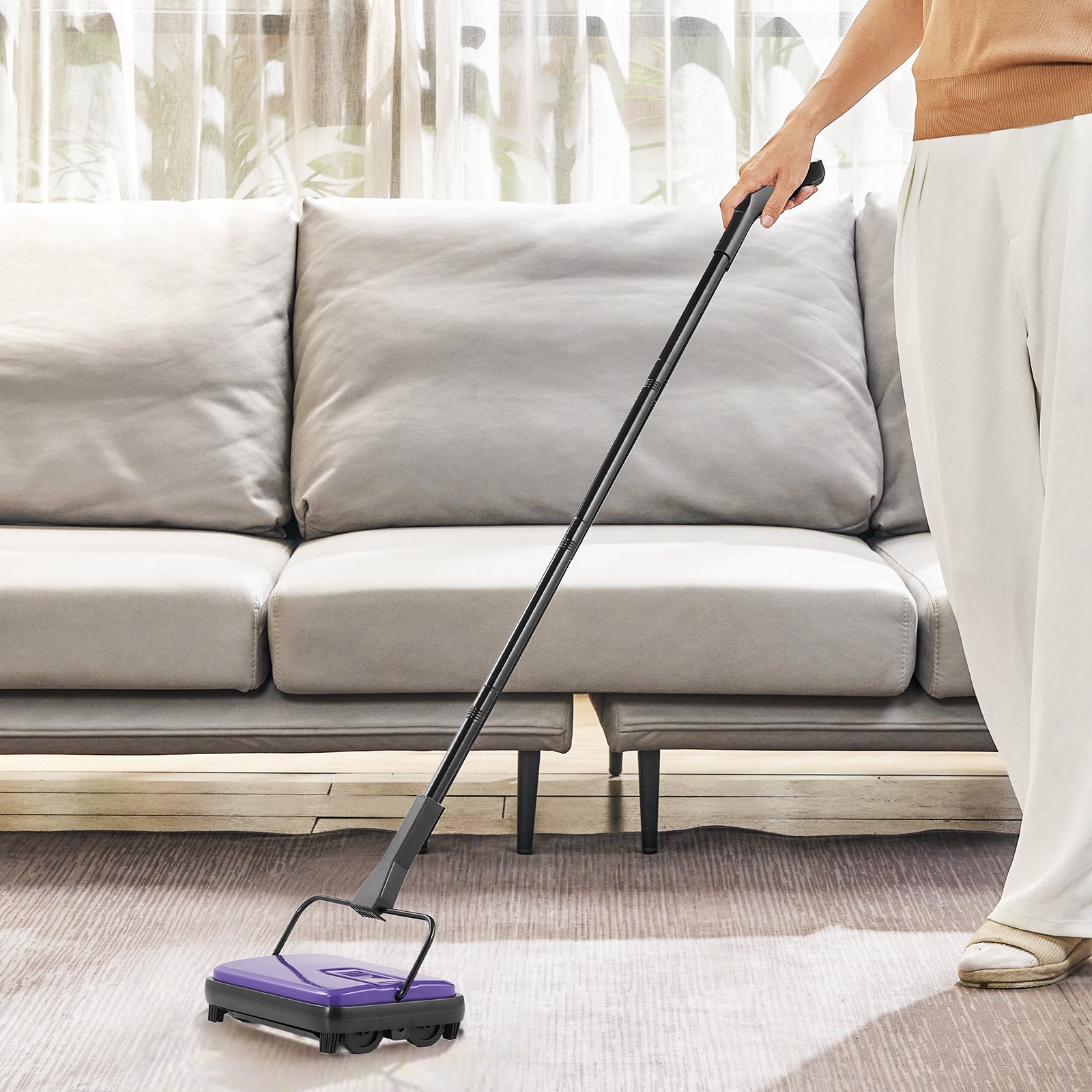 VEVOR Barredora de Alfombras Manual Barredora de Pisos con Depósito de 300 ml Fácil de Vaciar Ancho de Limpieza de 17 cm para Alfombras de Oficina en Casa, Polvo de Pelo de Mascotas, Morado