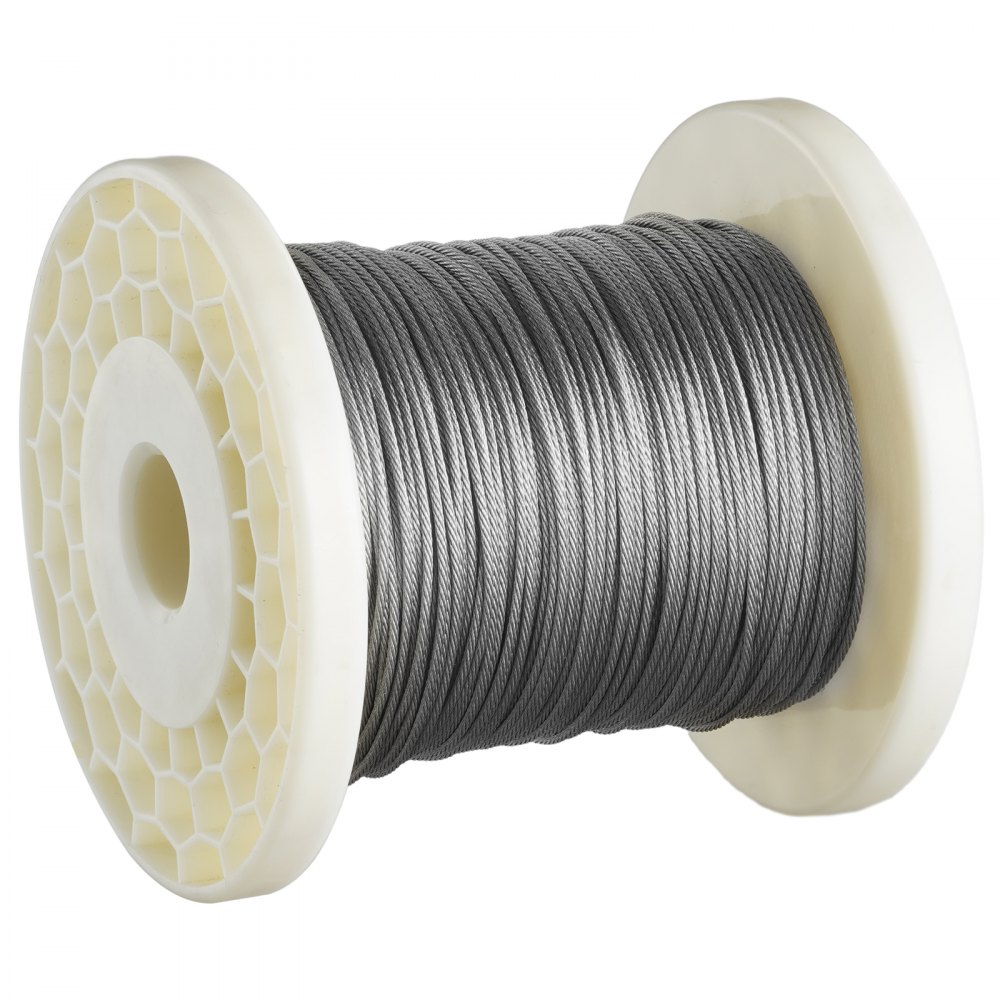 VEVOR Cable de Acero Inoxidable 100 m Diámetro de 1,59 mm Cable de Suspensión 7x7 hilos Resistencia a la Rotura 144kg 80 Manguitos 20 Terminales para Barandillas Tendedero Guirnalda de Luces Colgantes