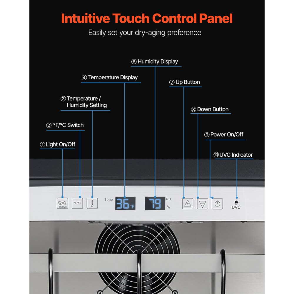 VEVOR 45 KG Dry Aging Fridge for Steaks, Dry Ager Refrigerator for Meat with Precise Temperature & Humidity Control, Freestanding & Under Counter Beef Aging Machine for Home Kitchen Restaurant Hotel