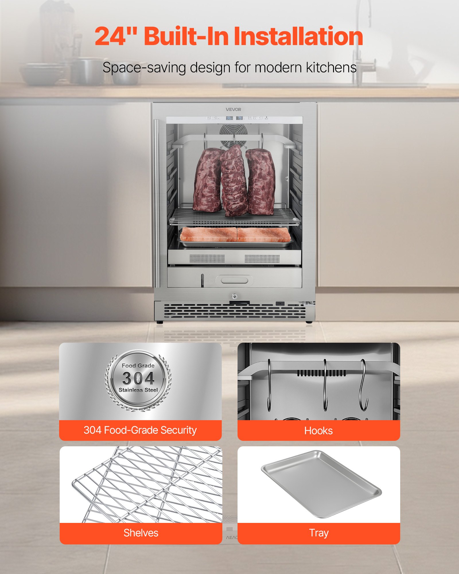 VEVOR 45 KG Dry Aging Fridge for Steaks, Dry Ager Refrigerator for Meat with Precise Temperature & Humidity Control, Freestanding & Under Counter Beef Aging Machine for Home Kitchen Restaurant Hotel