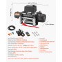 VEVOR Cabrestante Eléctrico 12 V CC, Capacidad de Carga de 5400 kg, Cabrestante para Camión con Cable de Acero de 9,1 mm x 26 m, para Remolcar SUV, Jeeps, Remolques, Barcos, Vehículos Todoterreno