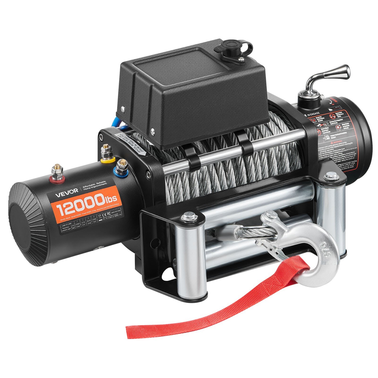 VEVOR Cabrestante Eléctrico 12 V CC, Capacidad de Carga de 5400 kg, Cabrestante para Camión con Cable de Acero de 9,1 mm x 26 m, para Remolcar SUV, Jeeps, Remolques, Barcos, Vehículos Todoterreno