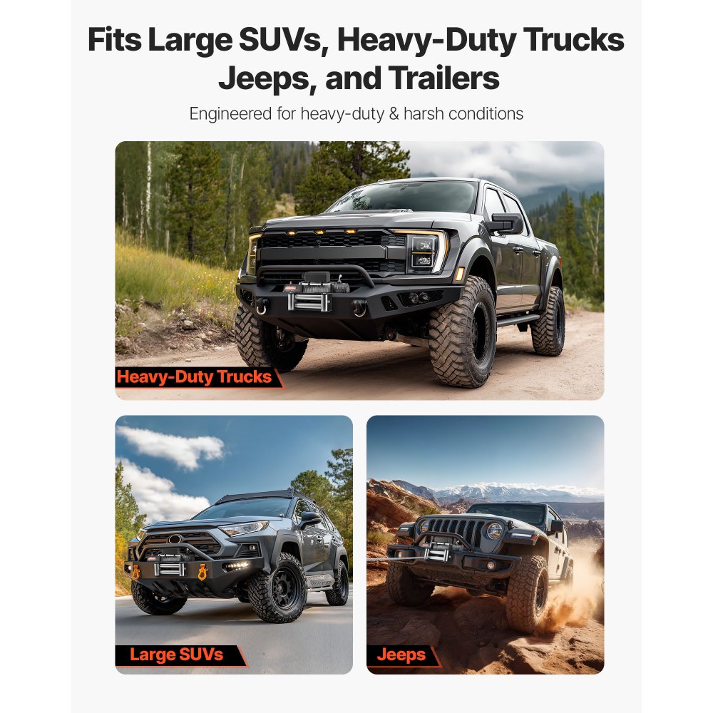 VEVOR Electric Winch, 6100 kg Load Capacity, 12V DC Truck Winch with Φ9.5 mm x 24 m Steel Rope, Wireless & Wired Remote Control, IP55 Waterproof for Towing SUV Jeep Trailer Boat Off-Road Vehicle