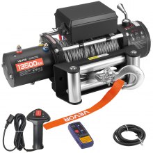 VEVOR Cabrestante Eléctrico, Fuerza de Tracción Nominal 6100 kg, 12 V CC, Cable de 24 m, Control Remoto Inalámbrico, IP55, para Remolcar SUV, Jeep, Remolques, Barcos y SUV, 534 x 160 x 215 mm