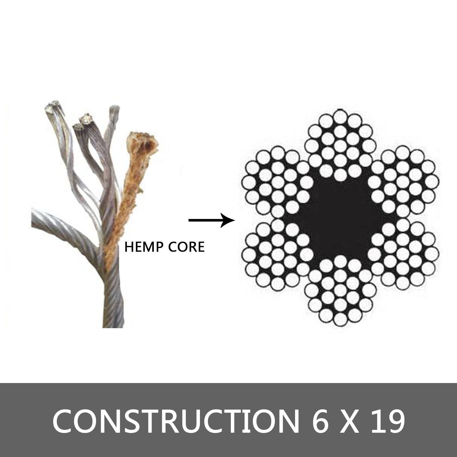 Alambre De Acero Con Gancho Duradero Cable De Acero Núcleo De Cáñamo 3t 12mm26m