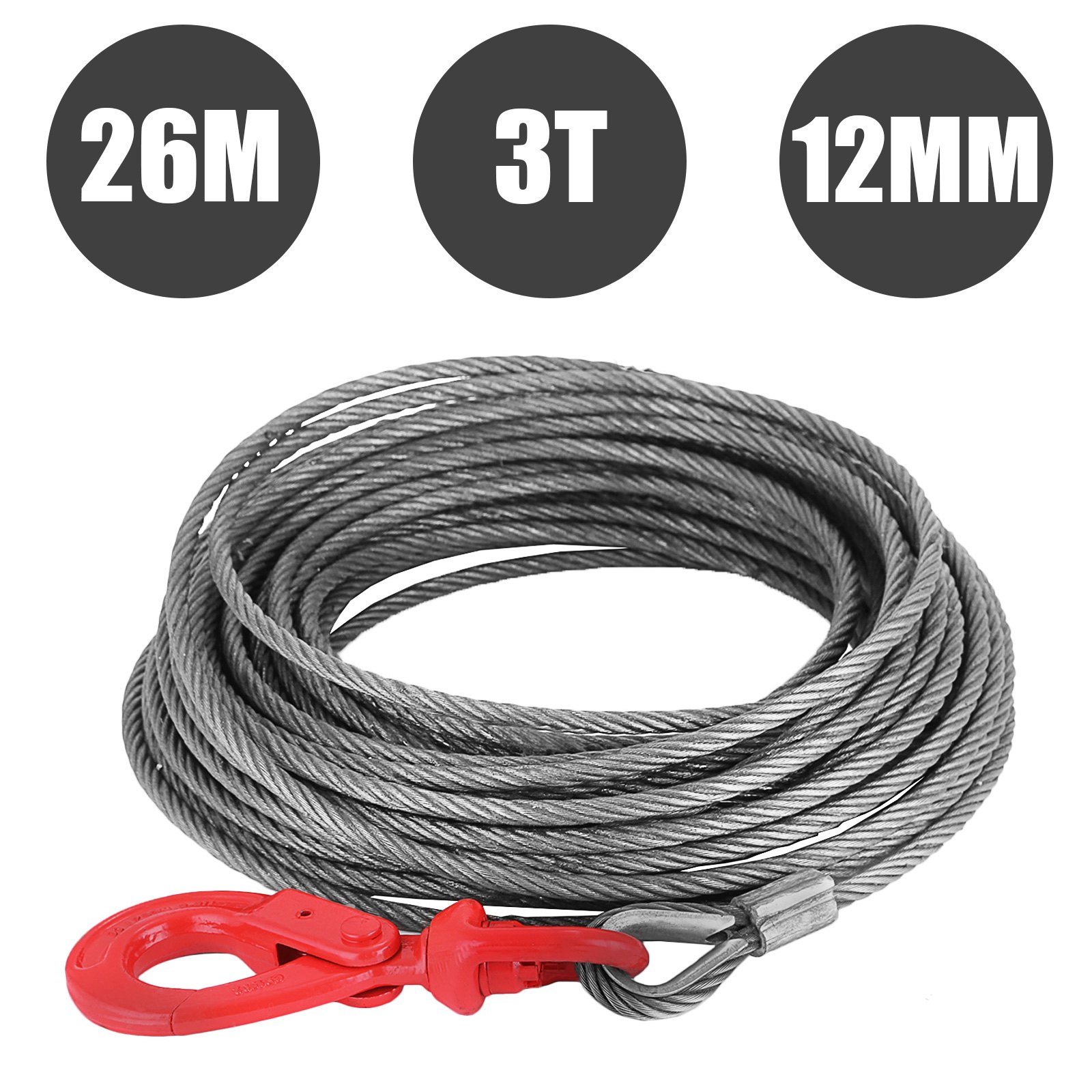 Alambre De Acero Con Gancho Duradero Cable De Acero Núcleo De Cáñamo 3t 12mm26m