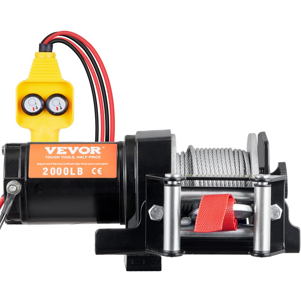 VEVOR Cabrestante Eléctrico 12V 2000 libras / 907kg Cabrestante de Cable de Acero 1,8 m Control Remoto de Mano IP55 con Cable de Control Remoto Negro Ideal para Medianas Grandes SUV Camiones Yates