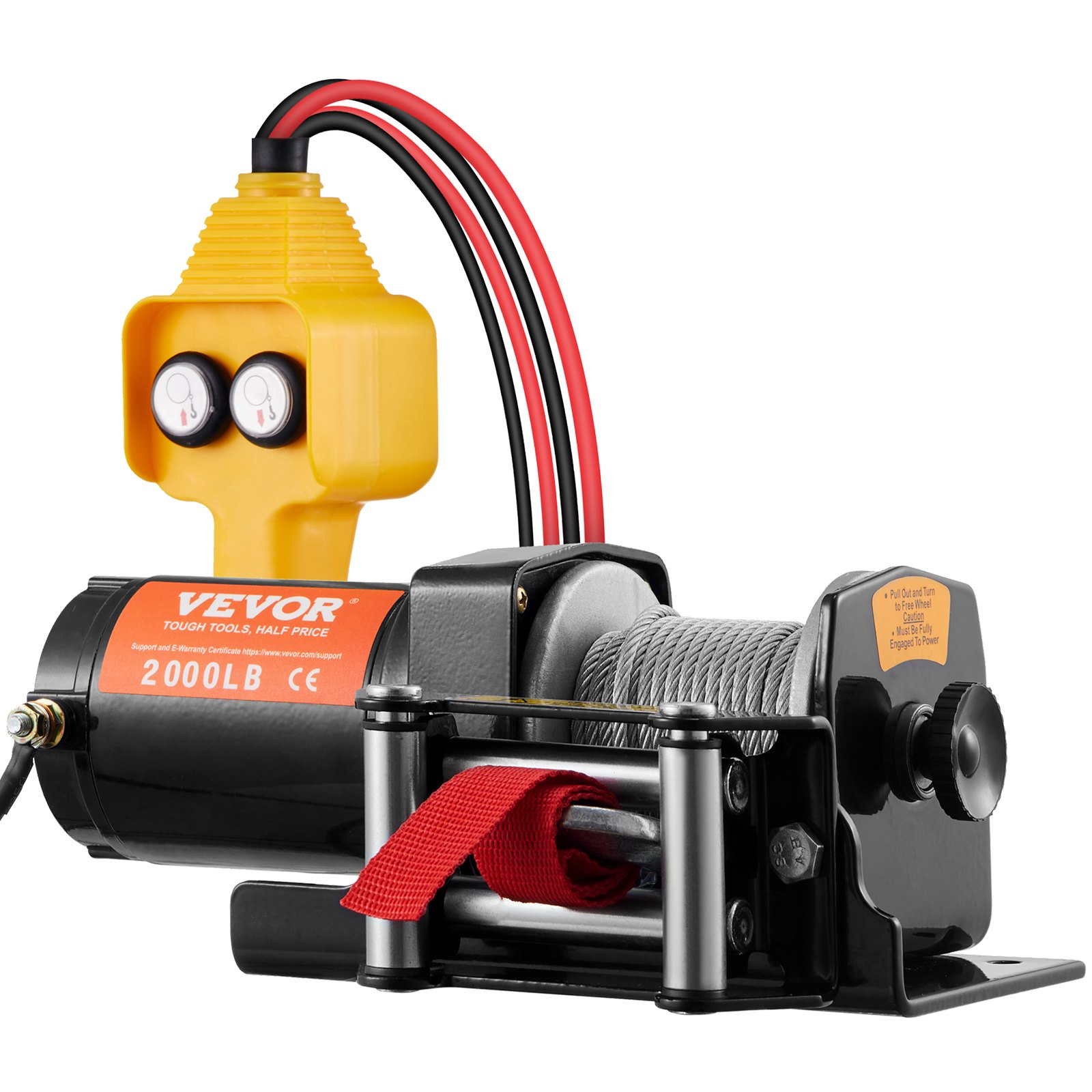 VEVOR Cabrestante Eléctrico 12V 2000 libras / 907kg Cabrestante de Cable de Acero 1,8 m Control Remoto de Mano IP55 con Cable de Control Remoto Negro Ideal para Medianas Grandes SUV Camiones Yates