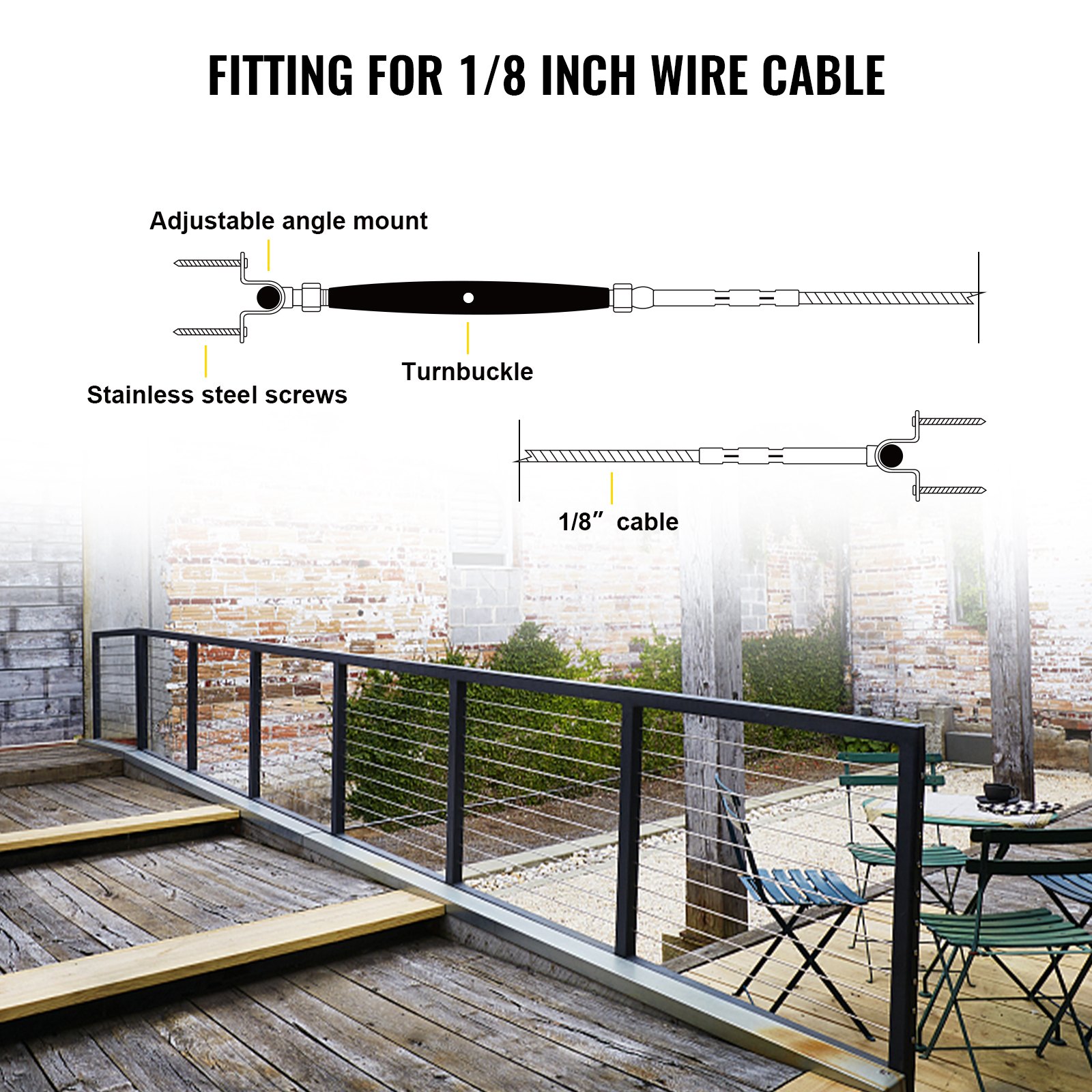 Vevor 14 Kits De Barandillas De Cable De Acero Inoxidable 3,2 Mm Jardín Terraza