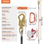 VEVOR Flipline with 12.7 mm steel core, 4.8 m flipline for tree climbing with alloy steel carabiner hook and aluminum alloy carabiner, 35.7 kN breaking strength for fall protection