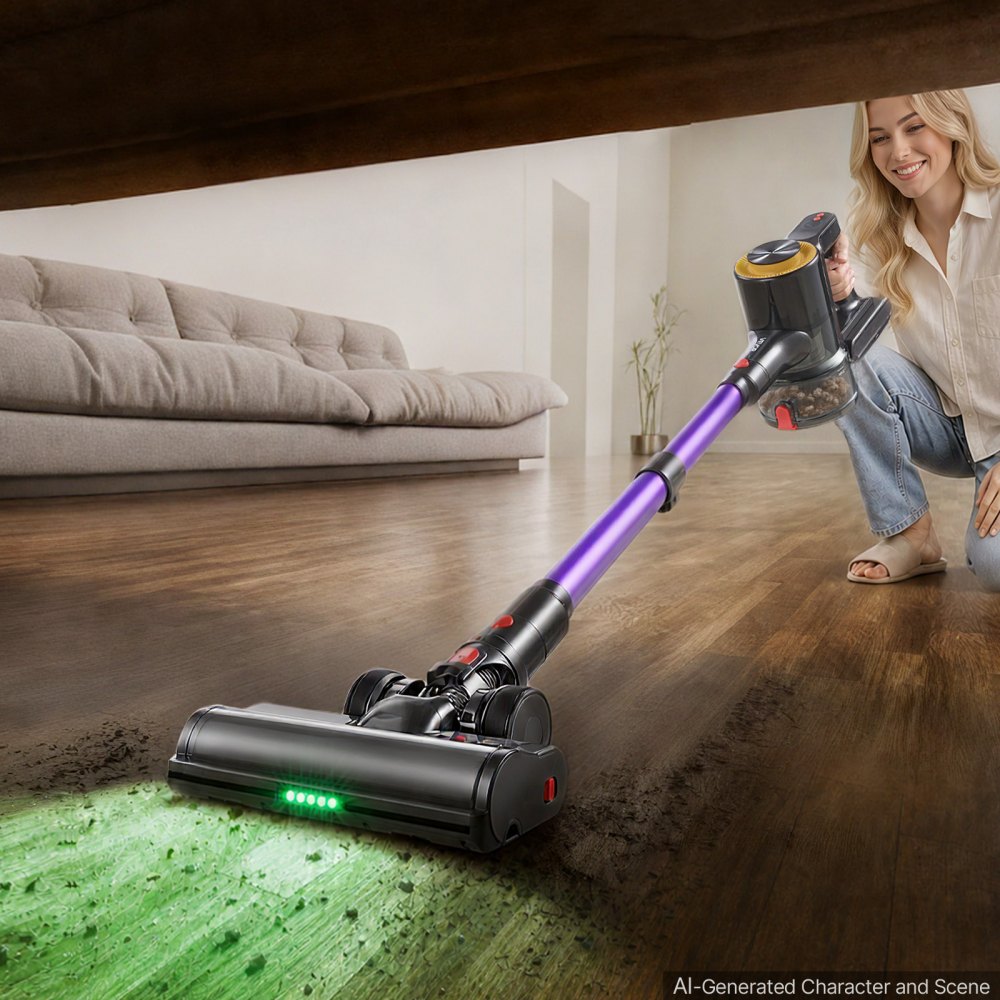 VEVOR Aspiradora sin Cable 500 W 50 kPa Aspiradora Escoba Multifuncional, Máquina de Limpieza para Suelo Hogar Pelo, Autonomía de 45 Minutos, Autoportante, 5 Cepillos de Intercambio, Pantalla LED