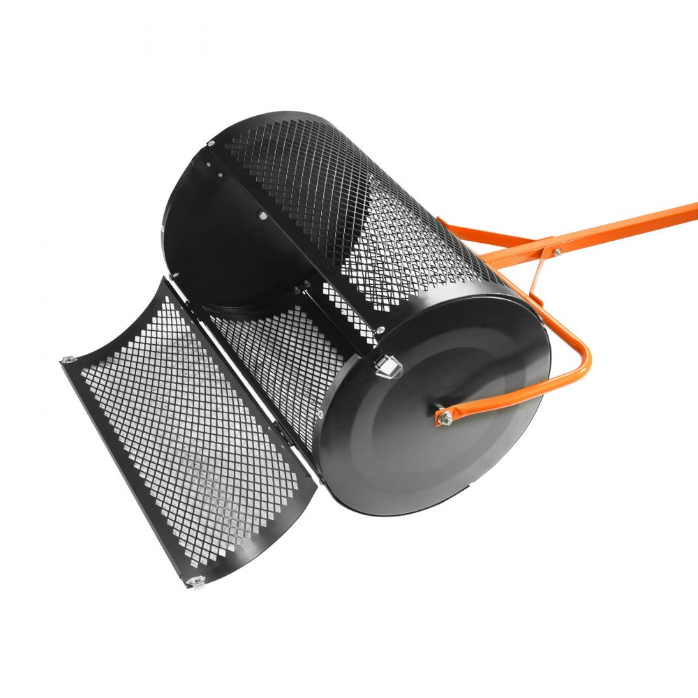 VEVOR Esparcidor de Abono para Turba y Musgo 60 cm Esparcidor de Césped con Rodillo Mango en T Altura Ajustable Cesta de Malla de Acero con Cierres Laterales para Esparcir Estiércol, Negro