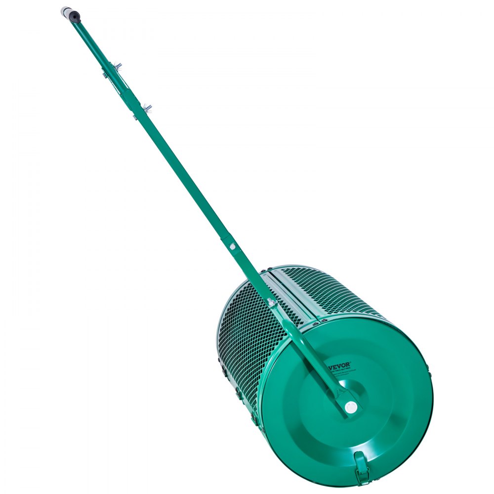 VEVOR Compost Spreader, 24 in Wide Peat Moss Spreader with Push/Tow Handle, 4 Heights Adjustable, Powder-Coated Steel Garden Peat Moss Roller, Heavy Duty Grass Seed Spreaders for Planting Seeding