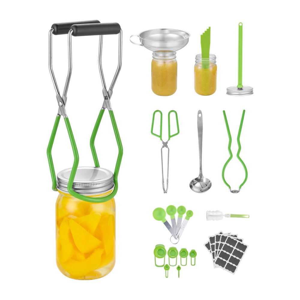 VEVOR Kit de Inicio de Suministros para Enlatado al Baño María, Acero Inoxidable, con Cucharón, Cuchara y Taza Medidoras, Embudo, Pinzas, Elevador de Frascos, Llave a Frascos, 285 x 165 x 105 mm