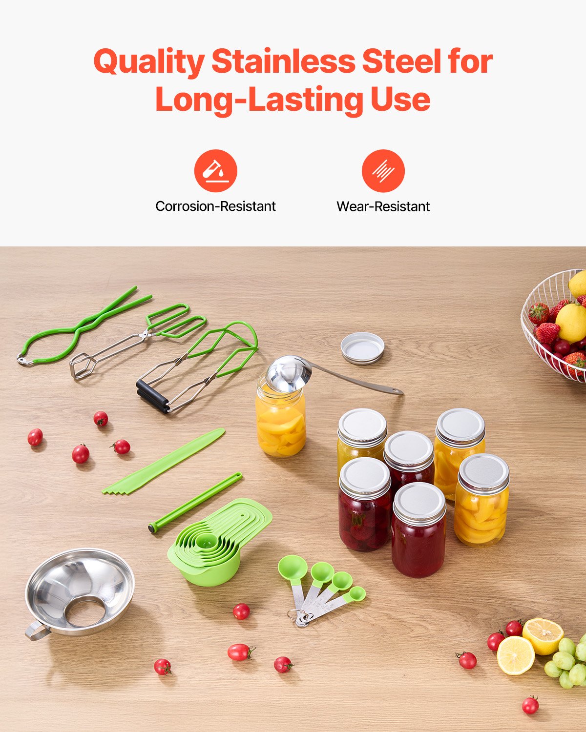 VEVOR Canning Accessories Starter Kit 9-piece canning tool set for beginners (ladle, measuring spoon, measuring cup, funnel, tongs, magnetic jar lifter, jar wrench)