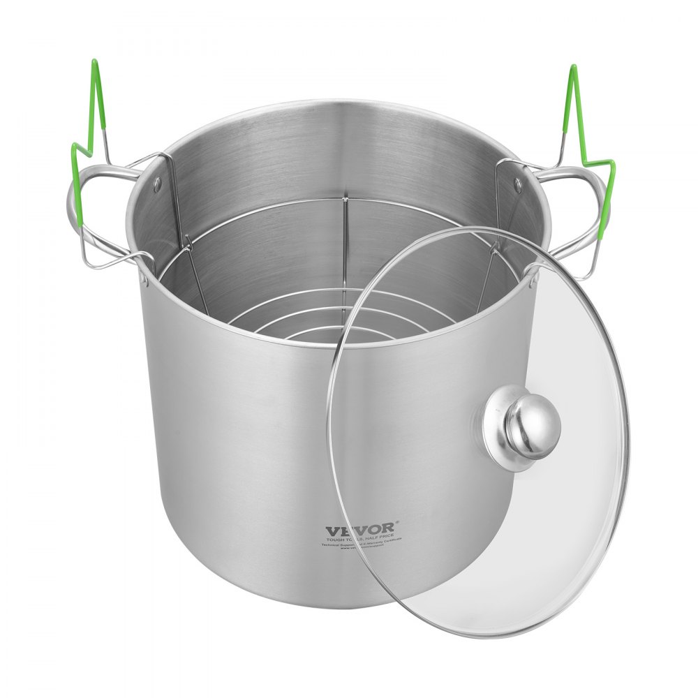 VEVOR Olla para Conservas con Rejilla y Tapa, Acero Inoxidable, con Doble Asa y Tapa de Vidrio, Compatible las Cocinas: Inducción, Gas, Eléctrica, Vidrio, Cerámica y Halógena, 352 x 355 x 362 mm