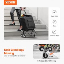 VEVOR Carrito de Compra para Subir Escaleras Plegable 36 L 6 Ruedas Bolsa Negra