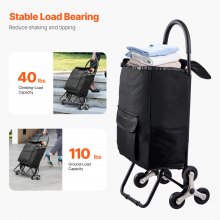 VEVOR Carrito de Compra para Subir Escaleras Plegable 36 L 6 Ruedas Bolsa Negra