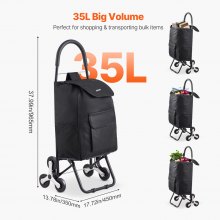 VEVOR Carrito de Compra para Subir Escaleras Plegable 36 L 6 Ruedas Bolsa Negra