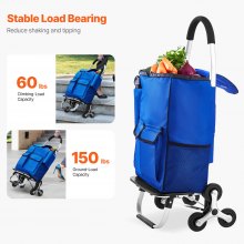 VEVOR Carrito de Compra para Subir Escaleras Plegable 36 L 6 Ruedas con Bolsa