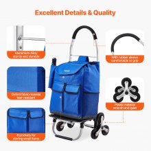 VEVOR Carrito de Compra para Subir Escaleras Plegable 36 L 6 Ruedas con Bolsa