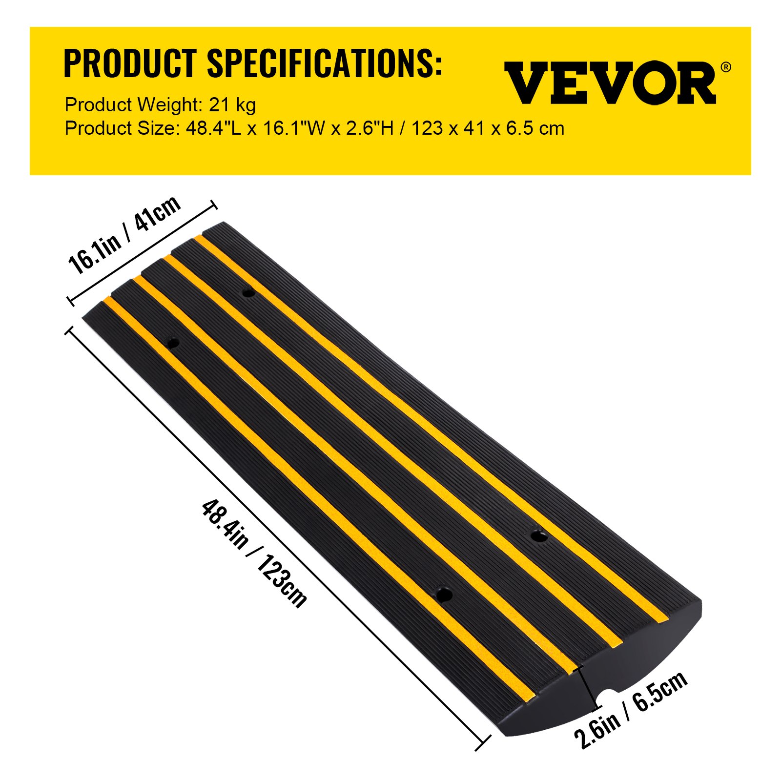VEVOR Protector de Cables para Suelo Capacidad de Carga 10t Pasacables Suelo 123x40x6.6cm Protector de Cable de Goma El Reductor de Velocidad para Protección de Cables Eléctricos