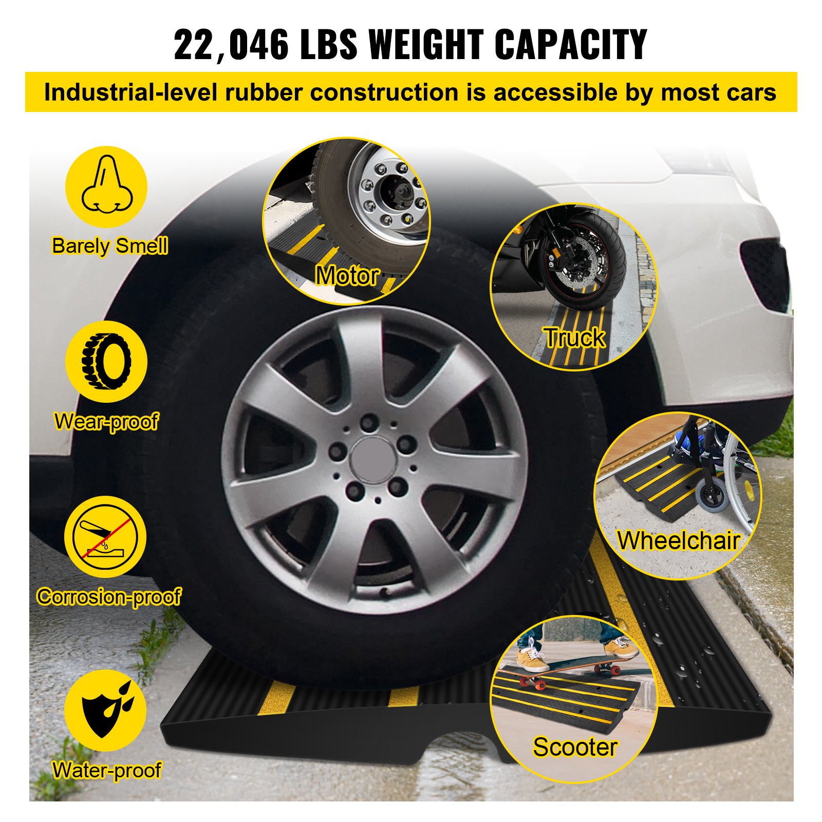 VEVOR Protector de Cables para Suelo Capacidad de Carga 10t Pasacables Suelo 123x40x6.6cm Protector de Cable de Goma El Reductor de Velocidad para Protección de Cables Eléctricos