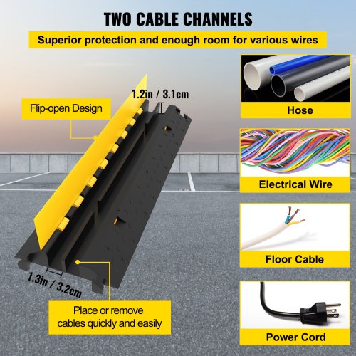 VEVOR 4 Rampa de Protector de Cable Protector de Cables para Suelo Capacidad de Carga 20-40 Toneladas Pasacables Suelo 40x10x2 " El Reductor de Velocidad para Protección de Cables Eléctricos
