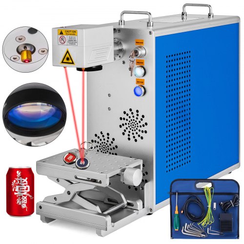 Máquina Portátil de Marcado por Láser de Fibra 20W para Enfoque Láser Metal Azul