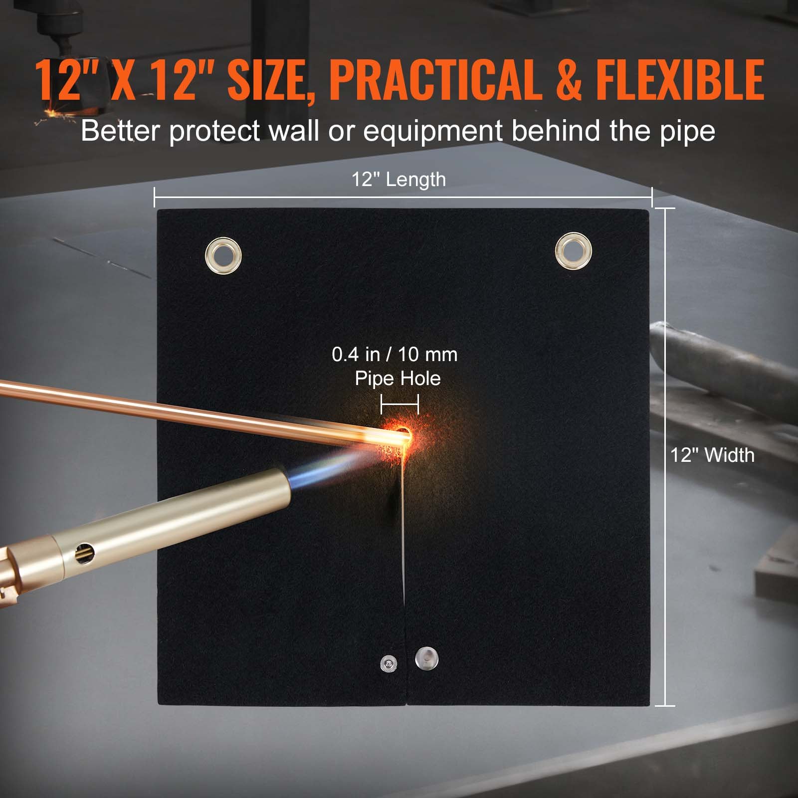 VEVOR Manta de soldadura retardante de llama, manta ignífuga de 305 x 305 mm, fibra de carbono, resistente al calor, 982 ℃, estera de protección de antorcha de propano con ojales metálicos