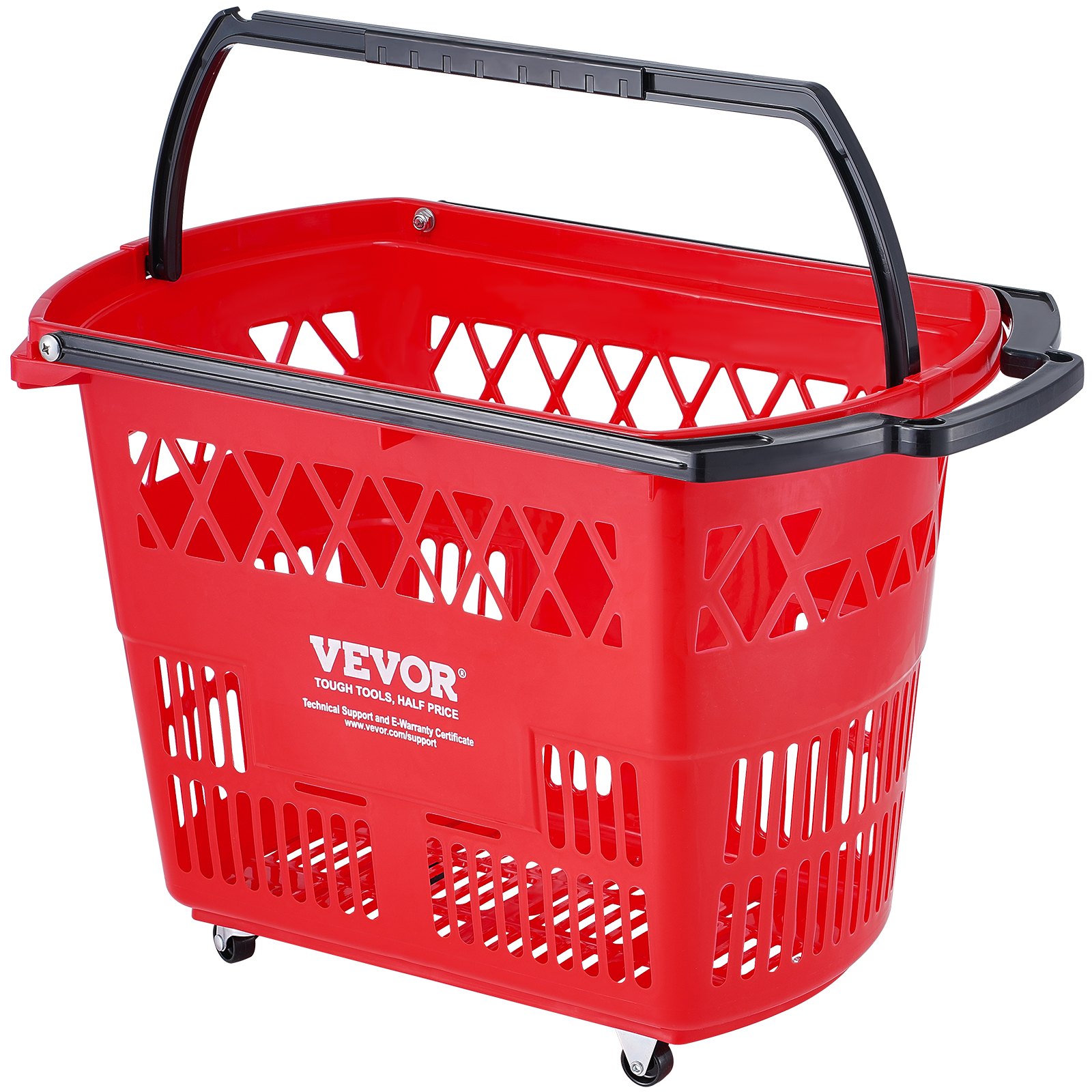 VEVOR Cesta Roja de la Compra, 6 Piezas, 39 L, Carros de la Compra con Asas y Ruedas de Plástico de 540 x 530 x 365 mm, Cesta de la Compra Portátil Grande para Supermercado, Tiendas Minoristas