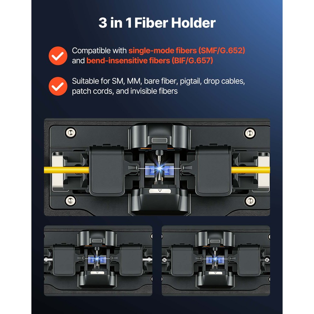 VEVOR Fusionadora de Fibra Óptica con 6 Motores, Alineación de Núcleo de 0,5 µm, Empalme en 8 s y Calentamiento en 18 s, Pantalla LCD de 5 Pulgadas, Bluetooth, Batería de 5200 mAh y Cortadora S07