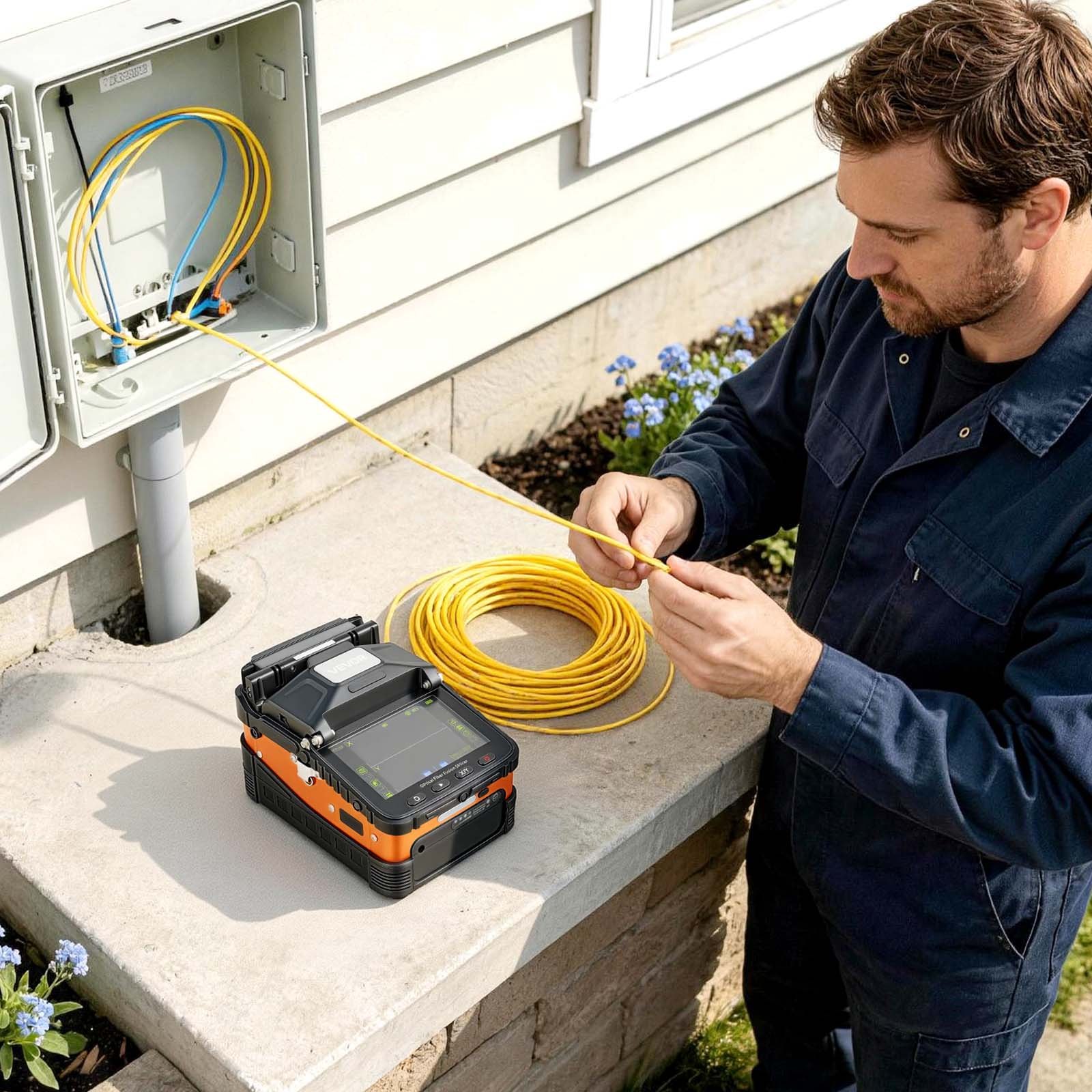 VEVOR Fusionadora de Fibra Óptica con 6 Motores, Alineación de Núcleo de 0,5 µm, Empalme en 8 s y Calentamiento en 18 s, Pantalla LCD de 5 Pulgadas, Bluetooth, Batería de 5200 mAh y Cortadora S07