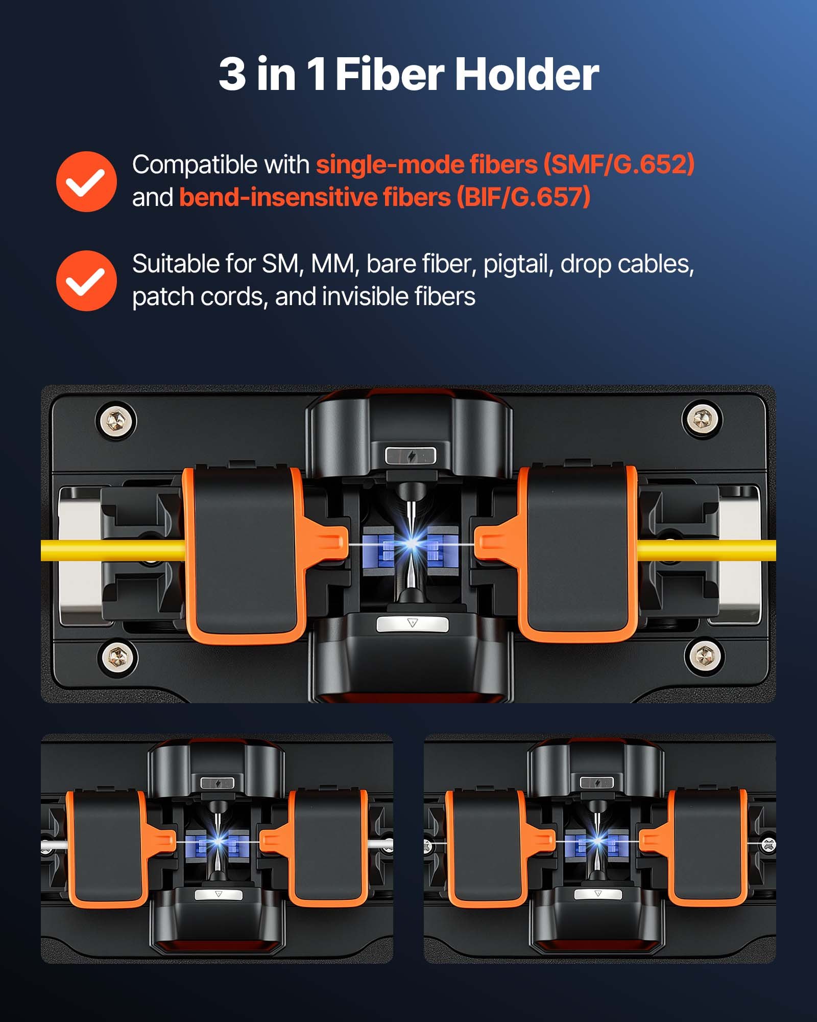 VEVOR Fusionadora de Fibra Óptica con 6 Motores, Empalme en 5 s y Calentamiento en 15 s, Empalmadora de Fibra Óptica, Pantalla Táctil de 5 Pulgadas, Batería de 7800 mAh, VFL, OPM, Maletín Portátil S12