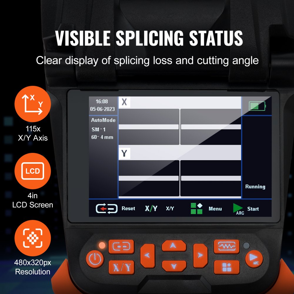 VEVOR Soldador de Fibra Óptica 4 Motores Empalmadora de Fusión de Fibra Recubrimiento de Alineación de Enfoque Soporte de Pantalla LCD Digital Empalme de Fibra Óptica 3 en 1 Calefacción 9-25 s