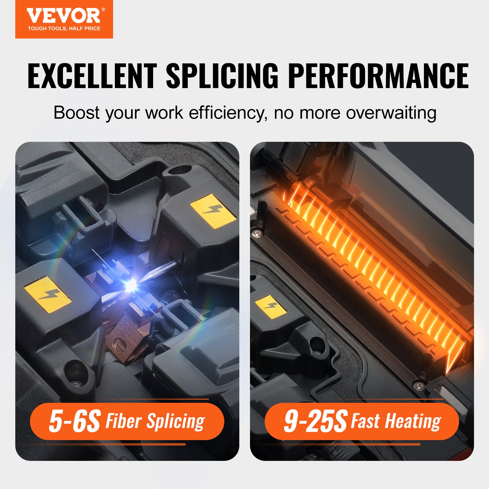 VEVOR Soldador de Fibra Óptica 6 Motores Empalmadora de Fusión de Fibra Óptica Alineación del Núcleo Pantalla LCD Digital Soporte de Almacenamiento de Imágenes Empalme 5-6 s Calefacción 9-25 s