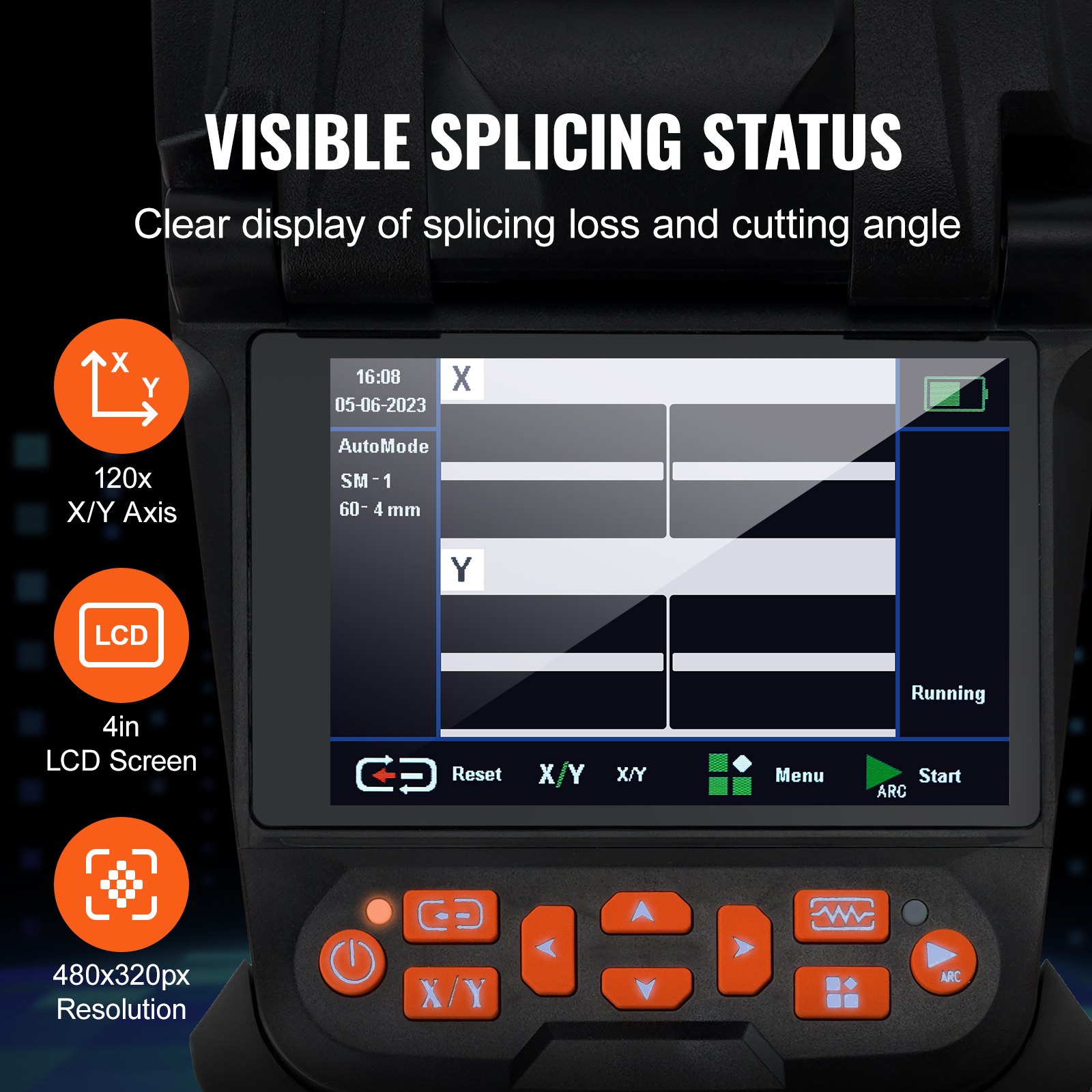 VEVOR Soldador de Fibra Óptica 6 Motores Empalmadora de Fusión de Fibra Óptica Alineación del Núcleo Pantalla LCD Digital Soporte de Almacenamiento de Imágenes Empalme 5-6 s Calefacción 9-25 s