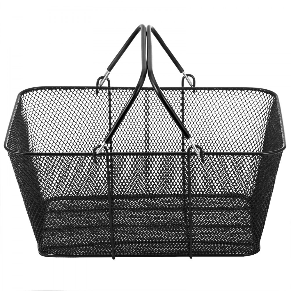 VEVOR Shopping Baskets with Handles, 12 Pieces, Black Metal Shopping Basket, Portable Wire Shopping Basket, Black Wire Mesh Shopping Basket Set for Supermarkets, Retail Stores, Grocery Shopping, Black