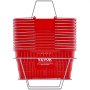 VEVOR Cesta Roja de la Compra con Mango y Soporte de Metal, 12 Piezas, 21 L, Cesta Portátil de la Compra de Plástico Duradero de 425 x 305 x 218 mm, para la Compra de Comestibles en el Supermercado