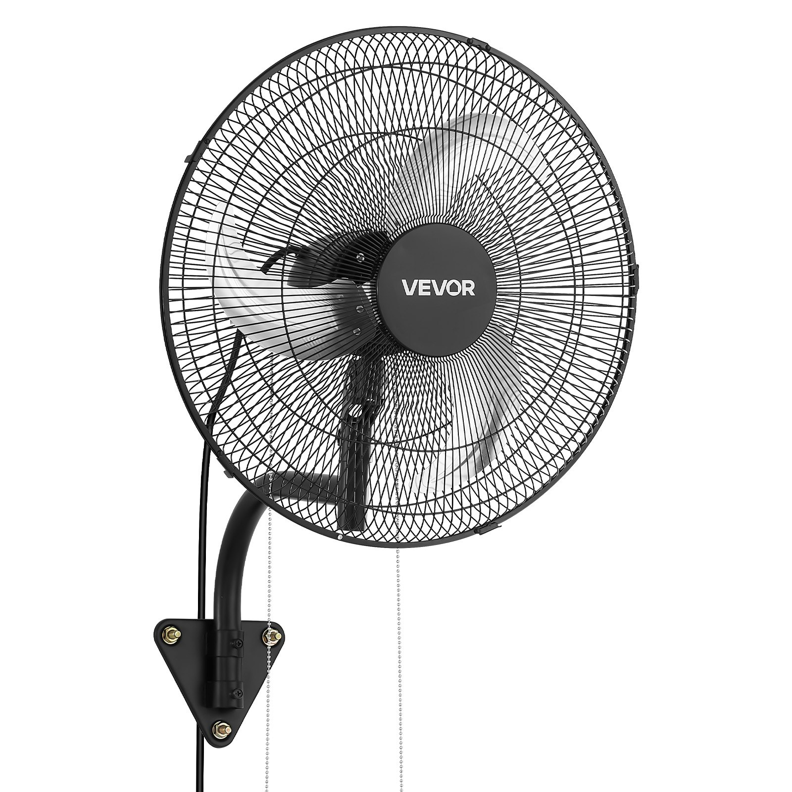 VEVOR Ventilador de Pared con 3 Velocidades, Ángulo y Aire de Flujo Ajustable, Motor de Cobre, Ventilador Industrial Oscilante de Acero para Taller, Garaje, Gimnasio, Comercio y Almacén, Color Negro