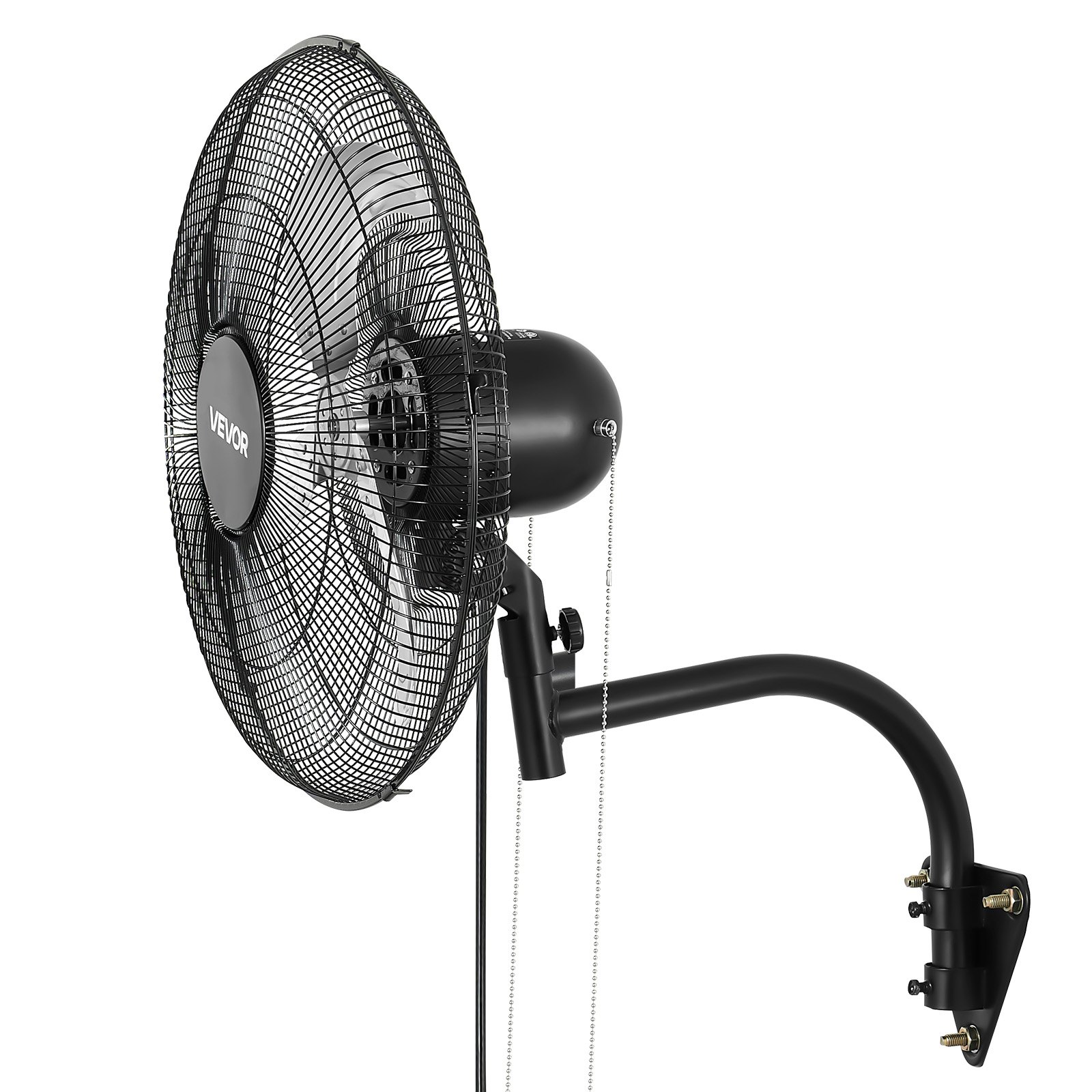 VEVOR Ventilador de Pared con 3 Velocidades, Ángulo y Aire de Flujo Ajustable, Motor de Cobre, Ventilador Industrial Oscilante de Acero para Taller, Garaje, Gimnasio, Comercio y Almacén, Color Negro