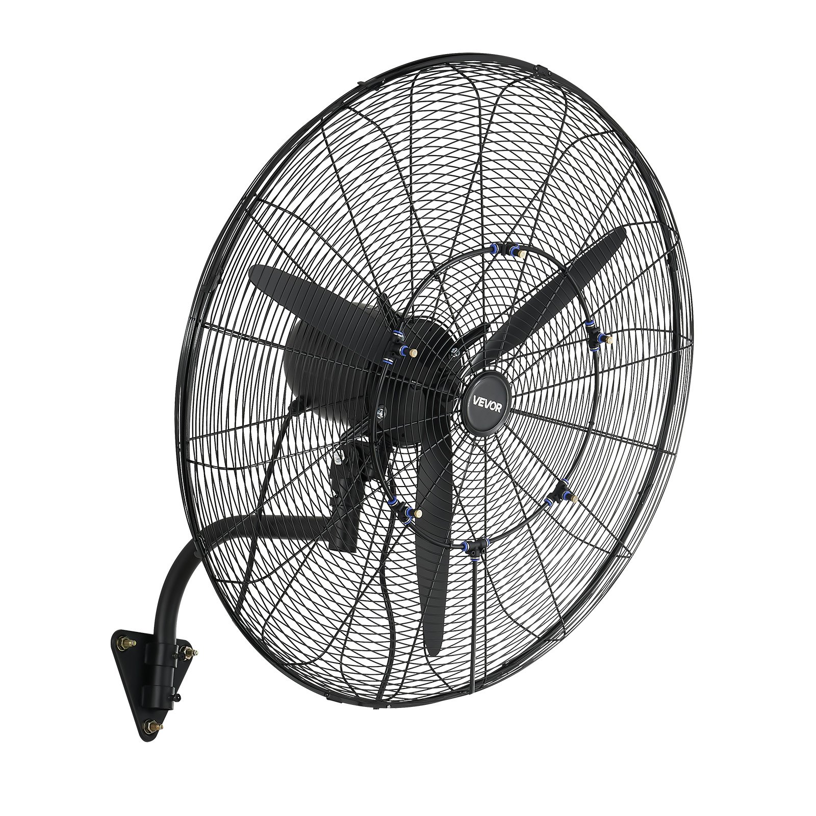 VEVOR Ventilador de Pared con 3 Velocidades, Nebulización, Ángulo Ajustable, Motor de Cobre, IP44, Ventilador Industrial Oscilante de Acero al Carbono para, Invernadero, Ganadería, Taller, Exterior