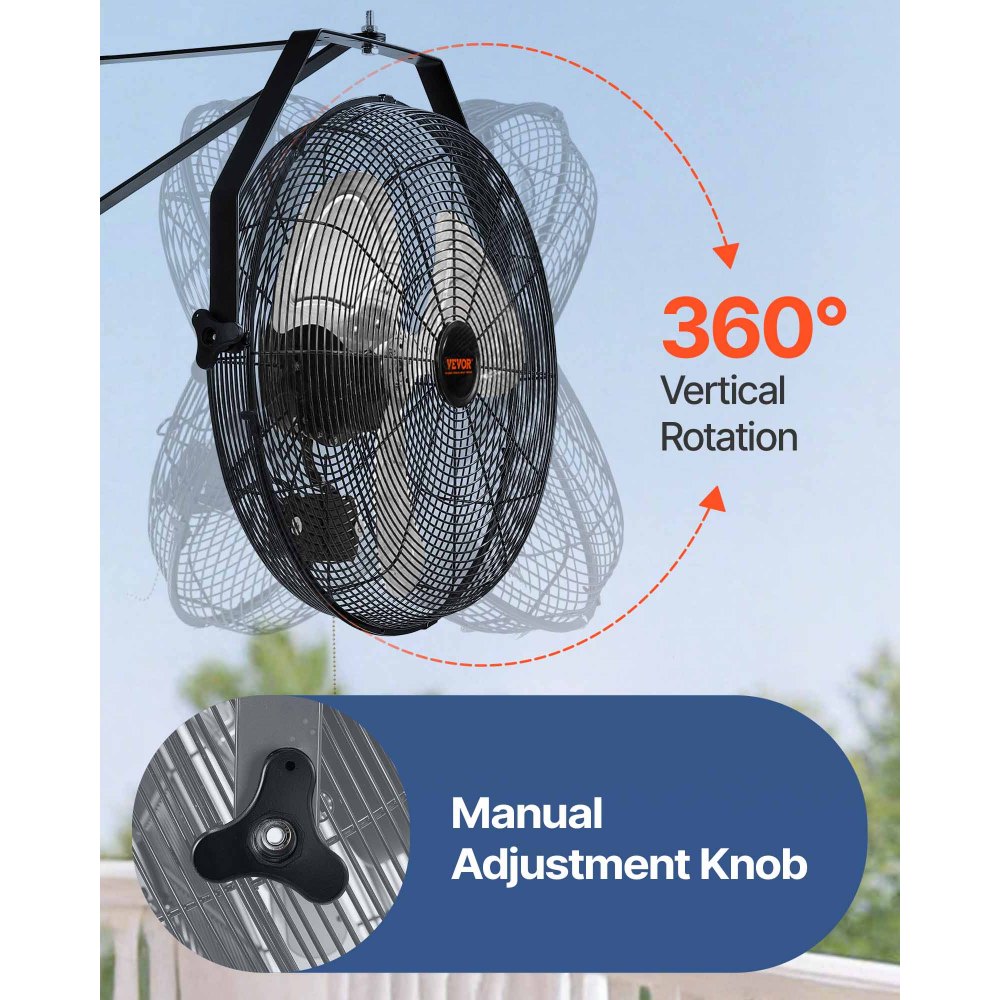 VEVOR Ventilador de Montaje en Pared, 44,6 cm, 3 Velocidades de Alta Velocidad Máx. 4150 CFM, Ventilador de Pared Industrial Oscilante Impermeable, Comercial o Residencial para Almacén, Patio, Negro